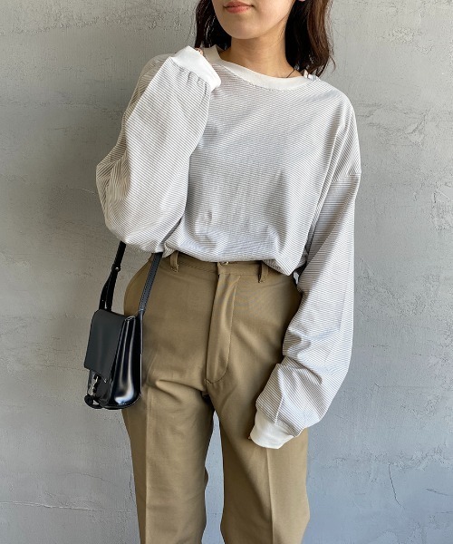 PAYDAY（ペイデイ）の「[PAY DAY/ペイデイ] 別注リンガーボーダービッグロングリーブTシャツ（Tシャツ/カットソー・レディース・ブラック系/グレー系/レッド系・S/M/L）」の3枚目の写真