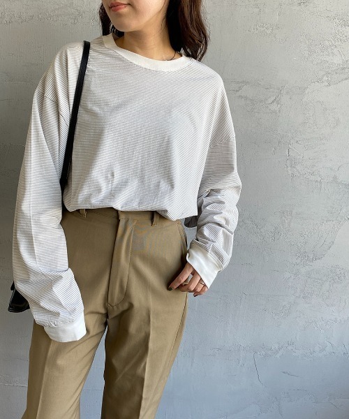 PAYDAY（ペイデイ）の「[PAY DAY/ペイデイ] 別注リンガーボーダービッグロングリーブTシャツ（Tシャツ/カットソー・レディース・ブラック系/グレー系/レッド系・S/M/L）」の18枚目の写真