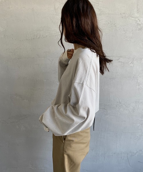 PAYDAY（ペイデイ）の「[PAY DAY/ペイデイ] 別注リンガーボーダービッグロングリーブTシャツ（Tシャツ/カットソー・レディース・ブラック系/グレー系/レッド系・S/M/L）」の20枚目の写真