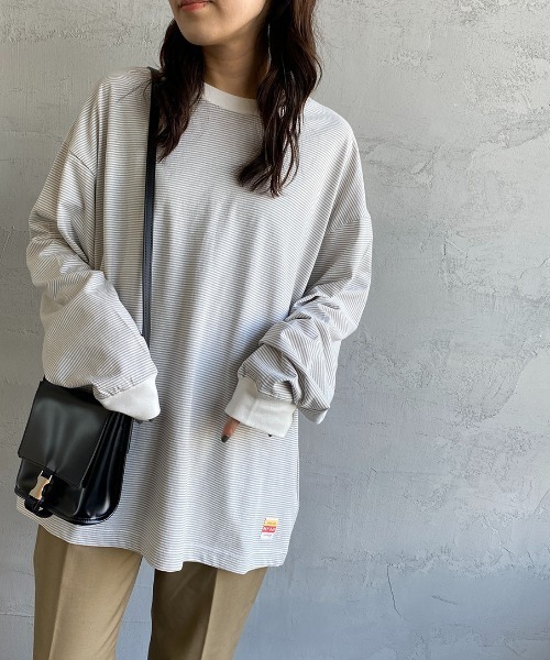 PAYDAY（ペイデイ）の「[PAY DAY/ペイデイ] 別注リンガーボーダービッグロングリーブTシャツ（Tシャツ/カットソー・レディース・ブラック系/グレー系/レッド系・S/M/L）」の22枚目の写真