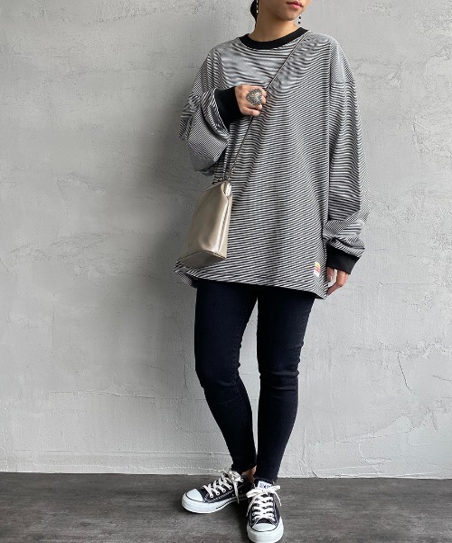 PAYDAY（ペイデイ）の「[PAY DAY/ペイデイ] 別注リンガーボーダービッグロングリーブTシャツ（Tシャツ/カットソー・レディース・ブラック系/グレー系/レッド系・S/M/L）」の4枚目の写真