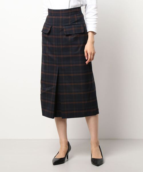 Te chichi CLASSIC（テチチクラシック）の「フラップポケットチェックタイトスカート（スカート・レディース・ネイビー/ブラウン・MEDIUM/SMALL）」の2枚目の写真