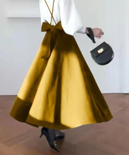 Diosfront(ディオスフロント)の「バックリボンAラインボリュームフレアワンピース(ワンピース・レディース・ブラック/カーキ/キャメル/ブルーグリーン/モカ/ダークブラウン/ダークグリーン/ベージュ/ブラウン・S/M/L)」の9枚目の写真