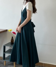 バックリボンAラインボリュームフレアワンピース