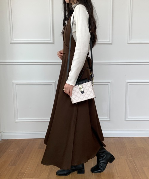 Diosfront(ディオスフロント)の「バックリボンAラインボリュームフレアワンピース(ワンピース・レディース・ブラック/カーキ/キャメル/ブルーグリーン/モカ/ダークブラウン/ダークグリーン/ベージュ/ブラウン・S/M/L)」の10枚目の写真