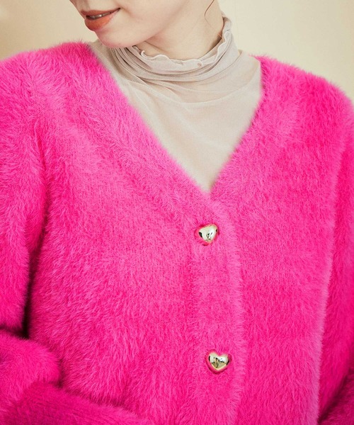 MADEMOISELLE ROPE'(マドモアゼル ロペ)の「ハートボタンフェザーカーディガン(カーディガン/ボレロ・レディース・ホワイト/ブラック/ピンク・38)」の14枚目の写真