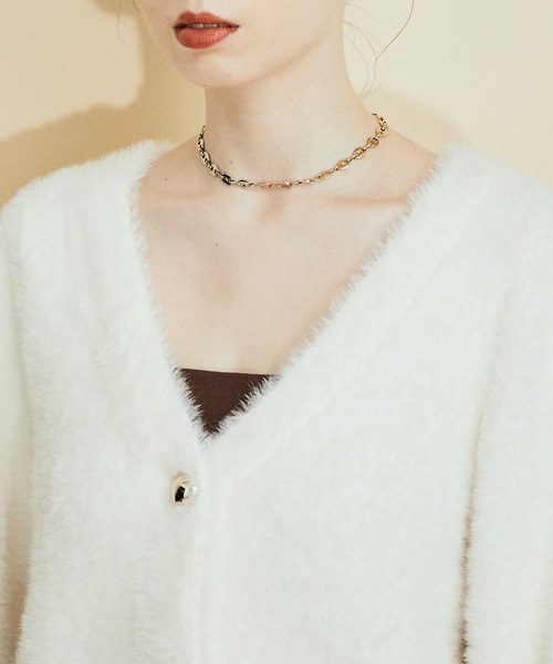 MADEMOISELLE ROPE'(マドモアゼル ロペ)の「ハートボタンフェザーカーディガン(カーディガン/ボレロ・レディース・ホワイト/ブラック/ピンク・38)」の10枚目の写真