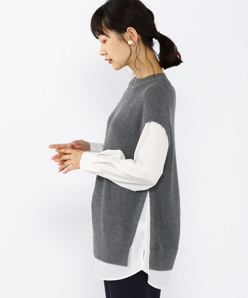 Petit Honfleur(プチオンフルール)の「1着完結 ニットベスト重ね着風プルオーバー(ニット/セーター・レディース・グレー/ブラック/ベージュ・M/L)」の10枚目の写真