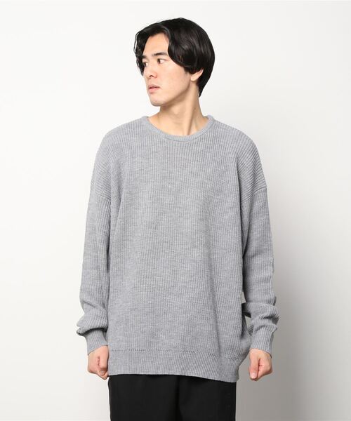 SHISKY(シスキー)の「7G 畦編み BIG クルーネック ニット(ニット/セーター・メンズ・ブラウン/チャコール/モカ/ベージュ/杢グレー/ブラック・L/M/XL)」の16枚目の写真