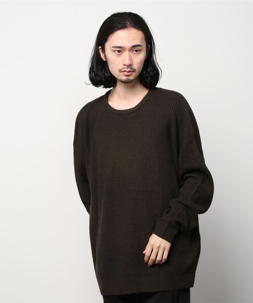 SHISKY(シスキー)の「7G 畦編み BIG クルーネック ニット(ニット/セーター・メンズ・ブラウン/チャコール/モカ/ベージュ/杢グレー/ブラック・L/M/XL)」の14枚目の写真