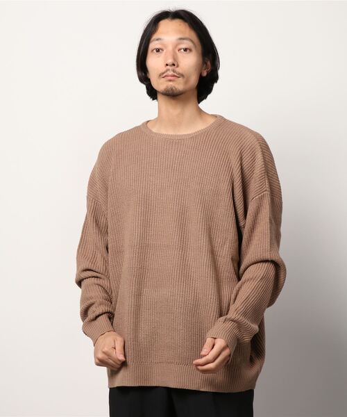SHISKY(シスキー)の「7G 畦編み BIG クルーネック ニット(ニット/セーター・メンズ・ブラウン/チャコール/モカ/ベージュ/杢グレー/ブラック・L/M/XL)」の13枚目の写真