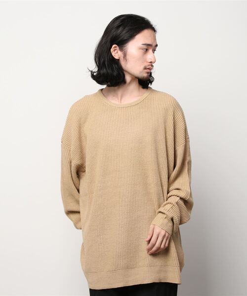 SHISKY(シスキー)の「7G 畦編み BIG クルーネック ニット(ニット/セーター・メンズ・ブラウン/チャコール/モカ/ベージュ/杢グレー/ブラック・L/M/XL)」の18枚目の写真
