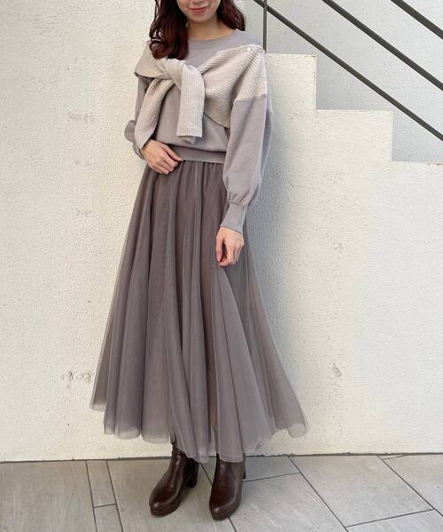 MAJESTIC LEGON（マジェスティックレゴン）の「ボリュームチュールスカート（スカート・レディース・ベージュ/ブラウン/グレー・MEDIUM）」の4枚目の写真