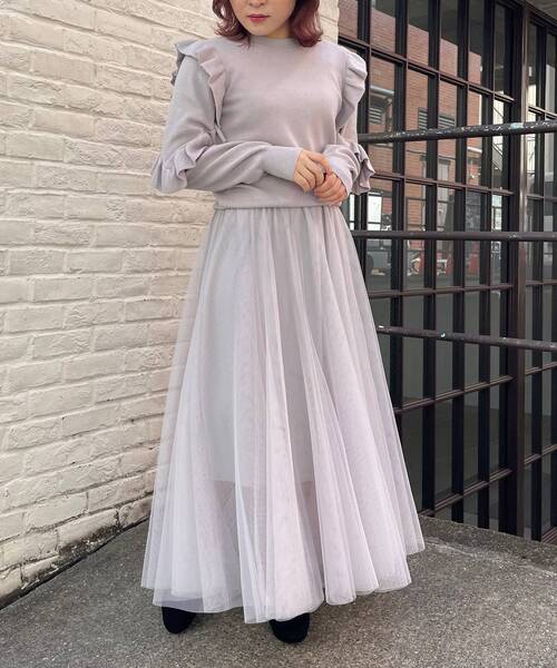 MAJESTIC LEGON（マジェスティックレゴン）の「ボリュームチュールスカート（スカート・レディース・ベージュ/ブラウン/グレー・MEDIUM）」の13枚目の写真