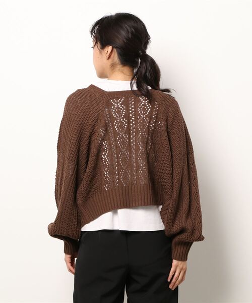 ehka sopo（エヘカソポ）の「透かし編み前後着カーディガン（カーディガン/ボレロ・レディース・オフホワイト/ブラウン/ミント・ﾌﾘ-）」の5枚目の写真