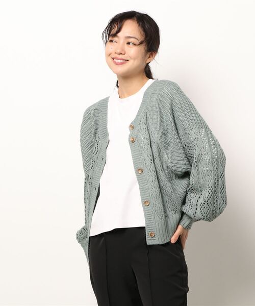 ehka sopo（エヘカソポ）の「透かし編み前後着カーディガン（カーディガン/ボレロ・レディース・オフホワイト/ブラウン/ミント・ﾌﾘ-）」の6枚目の写真