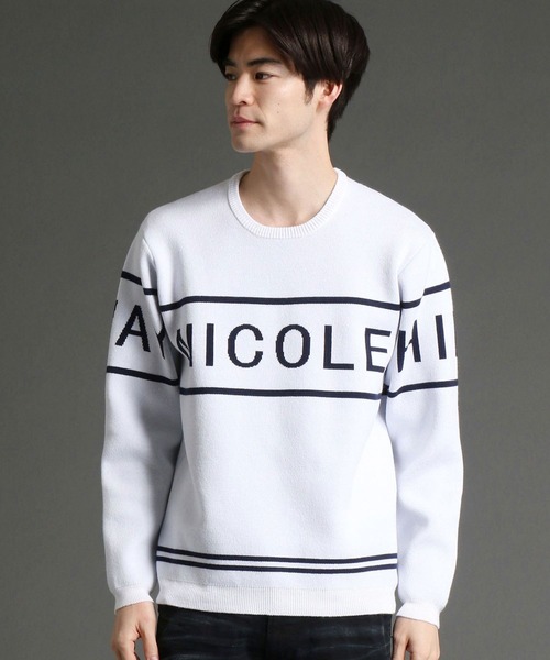 HIDEAWAYS NICOLE（ハイダウェイニコル）の「ダブルジャカードロゴニット（ニット/セーター・メンズ・ホワイト×ネイビー/ネイビー×ホワイト・LARGE/MEDIUM/X-LARGE）」の2枚目の写真