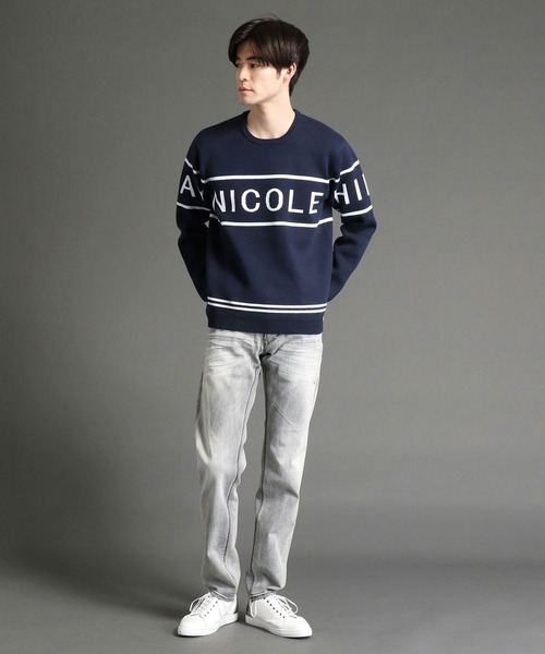 HIDEAWAYS NICOLE（ハイダウェイニコル）の「ダブルジャカードロゴニット（ニット/セーター・メンズ・ホワイト×ネイビー/ネイビー×ホワイト・LARGE/MEDIUM/X-LARGE）」の12枚目の写真