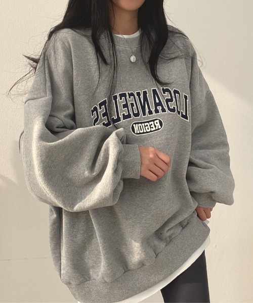 Diosfront（ディオスフロント）の「オーバーシルエットボリュームスリーブ裏起毛トレーナー（スウェット・レディース・ライトグレー/ネイビー/グレー・FREE）」の7枚目の写真