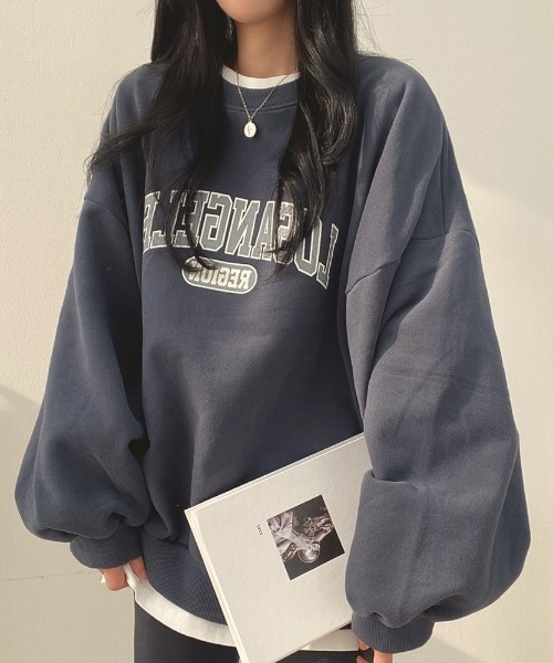 Diosfront（ディオスフロント）の「オーバーシルエットボリュームスリーブ裏起毛トレーナー（スウェット・レディース・ライトグレー/ネイビー/グレー・FREE）」の12枚目の写真