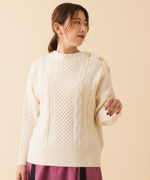 margaux(マルゴー)の「【KATHARINE ROSS】〇margaux/マルゴー 肩ボタンデザインケーブル編みニット(ニット/セーター・レディース・レッド/アイボリー/ライトブラウン・MEDIUM)」の13枚目の写真