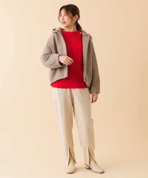 margaux(マルゴー)の「【KATHARINE ROSS】〇margaux/マルゴー 肩ボタンデザインケーブル編みニット(ニット/セーター・レディース・レッド/アイボリー/ライトブラウン・MEDIUM)」の6枚目の写真