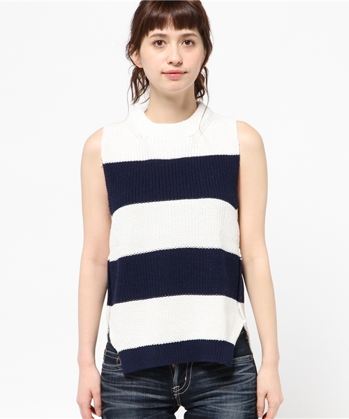 Ray BEAMS(レイビームス)の「Ray BEAMS / サイドスリット ボトルネック(ニット/セーター・レディース・オフホワイト/ネイビー/その他1・ONE SIZE)」の9枚目の写真