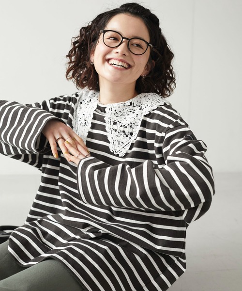 CRAFT STANDARD BOUTIQUE（クラフトスタンダードブティック）の「衿レースプルオーバー　＊◆（Tシャツ/カットソー・レディース・ブラック/オフホワイト・FREE）」の3枚目の写真