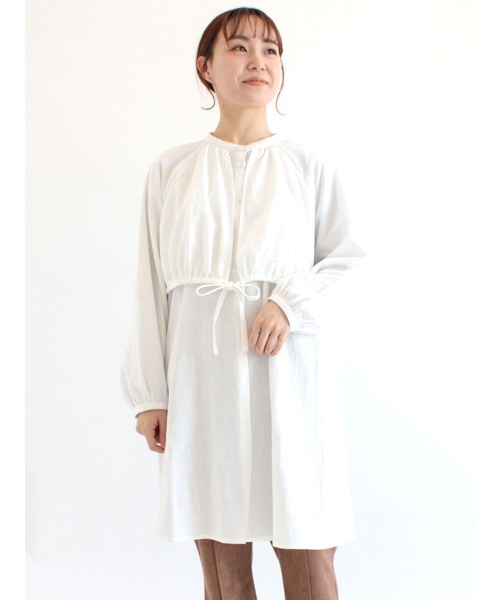 ehka sopo（エヘカソポ）の「ギャザーフラップシャツワンピース（シャツワンピース・レディース・ブラック/ベージュ/オフホワイト・ﾌﾘ-）」の2枚目の写真