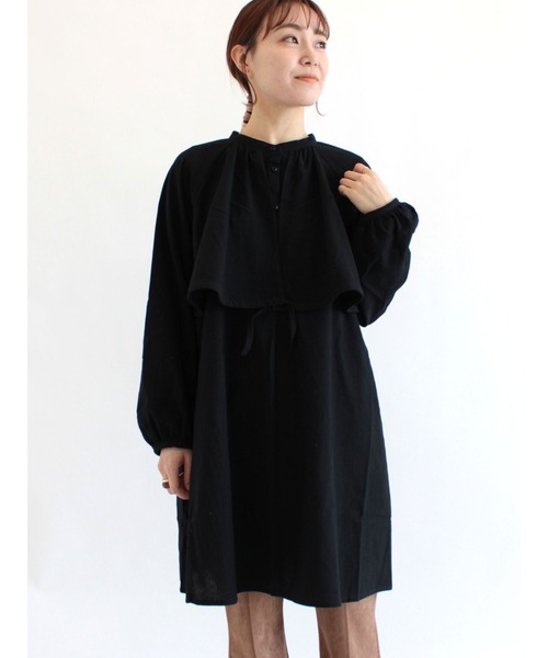 ehka sopo（エヘカソポ）の「ギャザーフラップシャツワンピース（シャツワンピース・レディース・ブラック/ベージュ/オフホワイト・ﾌﾘ-）」の3枚目の写真