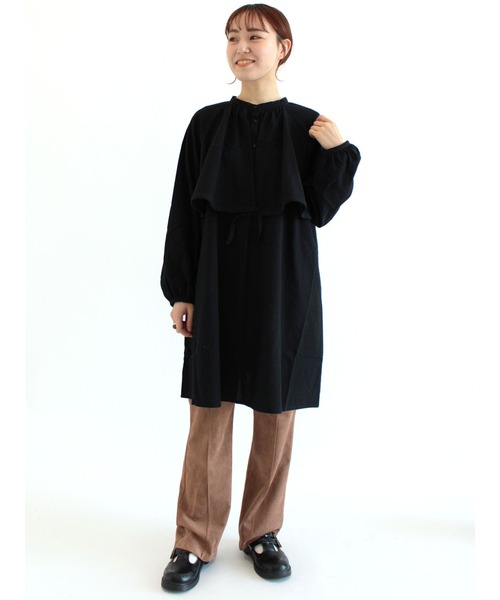 ehka sopo（エヘカソポ）の「ギャザーフラップシャツワンピース（シャツワンピース・レディース・ブラック/ベージュ/オフホワイト・ﾌﾘ-）」の12枚目の写真