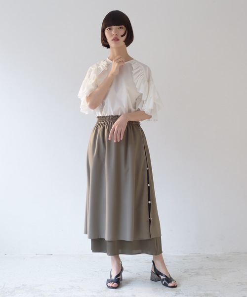 La SRIC（ラスリック）の「La SRIC / サイドボタンレイヤードSK（スカート・レディース・ブラック/カーキ/ライトブルー・38）」の14枚目の写真