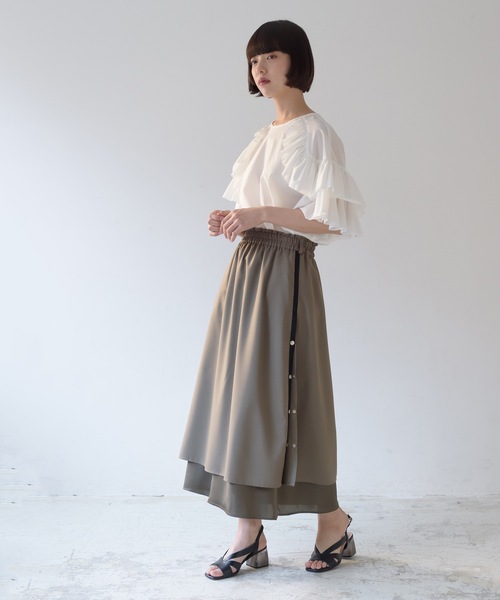 La SRIC（ラスリック）の「La SRIC / サイドボタンレイヤードSK（スカート・レディース・ブラック/カーキ/ライトブルー・38）」の15枚目の写真