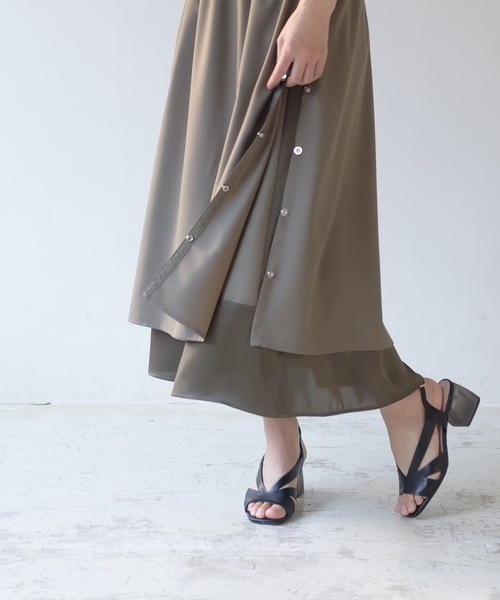 La SRIC（ラスリック）の「La SRIC / サイドボタンレイヤードSK（スカート・レディース・ブラック/カーキ/ライトブルー・38）」の18枚目の写真