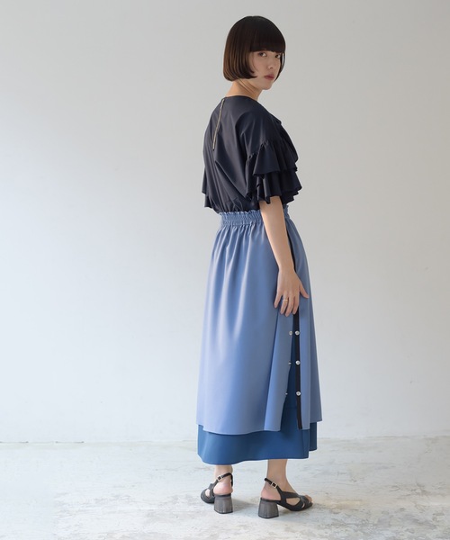 La SRIC（ラスリック）の「La SRIC / サイドボタンレイヤードSK（スカート・レディース・ブラック/カーキ/ライトブルー・38）」の7枚目の写真
