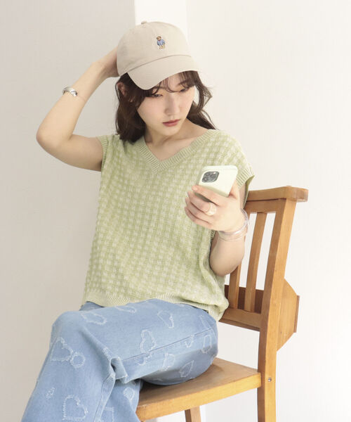 fredy repit（フレディレピ）の「[新色追加]ストライプシャツべアキャップ　【ユニセックス】（キャップ・レディース・ピンク/ベージュ/クリーム/ネイビー/チャコールグレー/ライトブルー/グリーン/サックスブルー/オフホワイト/ベビーピンク・FREE）」の20枚目の写真