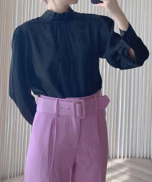 Leja（レジャ）の「【LEJA】無地ウエストタックパンツ（デニムパンツ・レディース・パープル・FREE）」の4枚目の写真