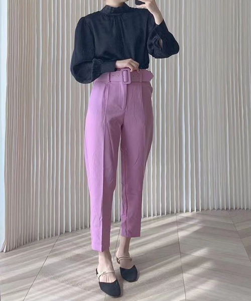 Leja（レジャ）の「【LEJA】無地ウエストタックパンツ（デニムパンツ・レディース・パープル・FREE）」の2枚目の写真