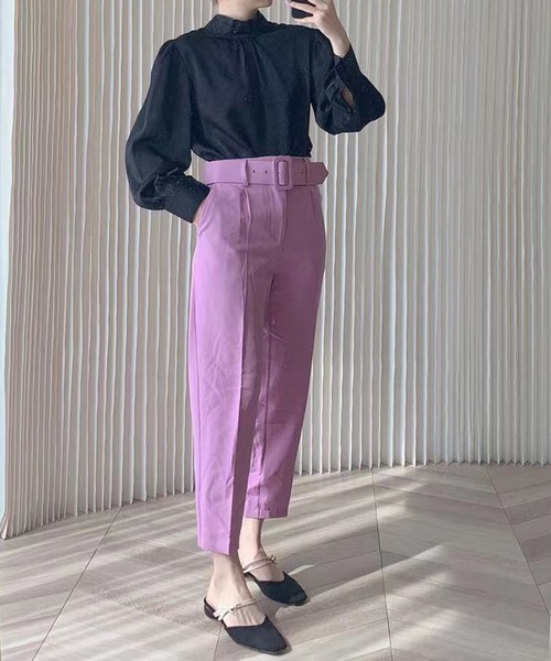 Leja（レジャ）の「【LEJA】無地ウエストタックパンツ（デニムパンツ・レディース・パープル・FREE）」の3枚目の写真