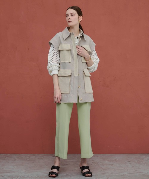 PUBLIC TOKYO（パブリックトウキョウ）の「ショートメッシュポロニット（ニット/セーター・レディース・ホワイト/グリーン・FREE）」の17枚目の写真