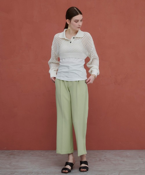 PUBLIC TOKYO（パブリックトウキョウ）の「ショートメッシュポロニット（ニット/セーター・レディース・ホワイト/グリーン・FREE）」の15枚目の写真