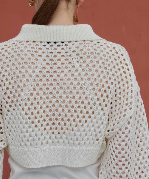 PUBLIC TOKYO（パブリックトウキョウ）の「ショートメッシュポロニット（ニット/セーター・レディース・ホワイト/グリーン・FREE）」の20枚目の写真