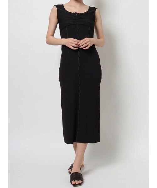 MERCURYDUO（マーキュリーデュオ）の「レイヤード風メロウニットワンピース（ワンピース・レディース・ブラック/ベージュ・FREE）」の17枚目の写真