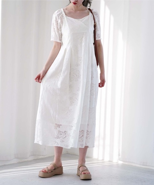 archives（アルシーヴ）の「コットンレースパフＩラインワンピース（ワンピース・レディース・ブラック/オフホワイト/アイボリー・MEDIUM）」の2枚目の写真