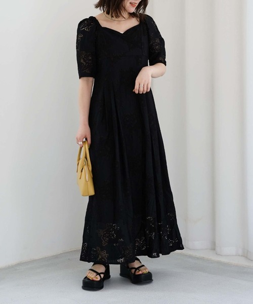 archives（アルシーヴ）の「コットンレースパフＩラインワンピース（ワンピース・レディース・ブラック/オフホワイト/アイボリー・MEDIUM）」の3枚目の写真