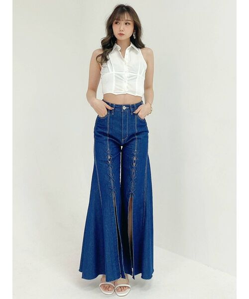 GYDA（ジェイダ）の「H/Wフロントレースアップフレアデニムパンツ