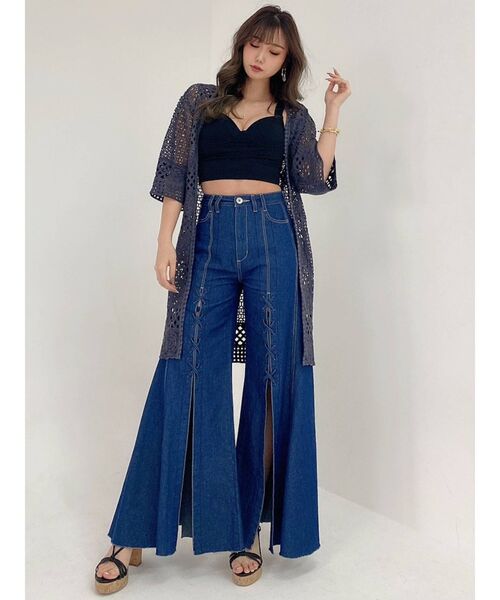 GYDA（ジェイダ）の「H/Wフロントレースアップフレアデニムパンツ