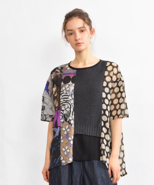 gomme（ゴム）の「アートプリント　切替ブラウス（シャツ/ブラウス・レディース・ホワイト系その他/ブラック系その他・MEDIUM）」の2枚目の写真