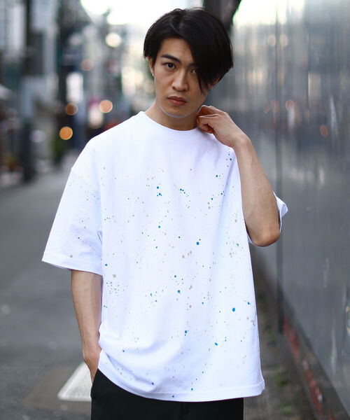 BEAMS（ビームス）の「BEAMS / ルーズフィット スプラッシュ ペイント Tシャツ（Tシャツ/カットソー・メンズ・ライム/ブルー系その他・S/M/L/XL）」の16枚目の写真