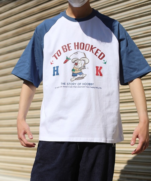 HOOK（フック）の「HOOK -original- アメカジイラストプリントラグランスリーブ半袖TEE (SS)（Tシャツ/カットソー・メンズ・ブラック/ネイビー/ミント/レッド・M/XL/L）」の4枚目の写真